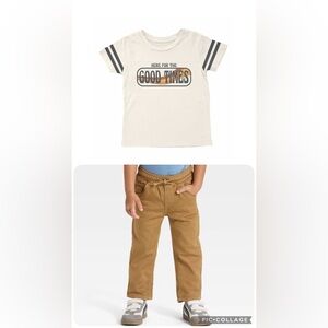 Tiny Whales 3/4 Toddler Boy Tshirt Cat & Jack Khaki Straight Denim Pants Outfit